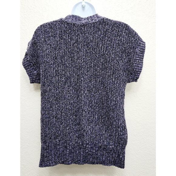 Tommy Hilfiger Purple Black Marled Cable Knit Cardigan Sweater Small Cap Sleeves - Picture 2 of 4
